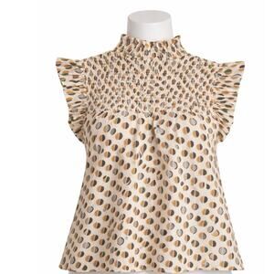 THML Smocked Ruffle Neck Blouse Size Small Boho